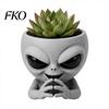 Office Desk Planter Funny Alien Face Planter, 3D Printed Novelty Plant Pot, Cute Gray Cactus Pot Head for Succulents Cacti Home Table Shelf