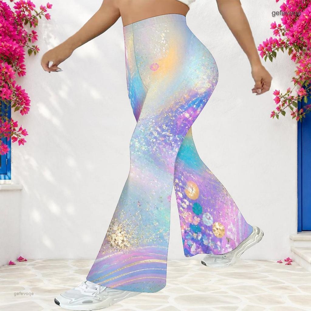 Women High Waist Large Size Printed Full Length Flared Pants