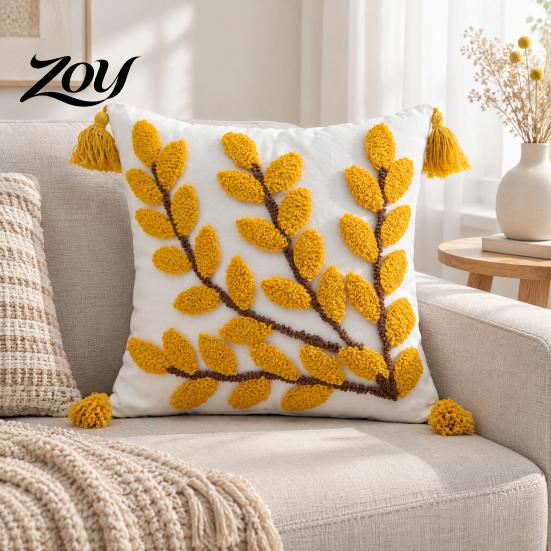 Boho Tufted Cushion Cover with Tassels, Cotton Linen Throw Pillow Cover, Modern Home Decorative Covers Case for Sofa Bed Couch, 18 x Inches