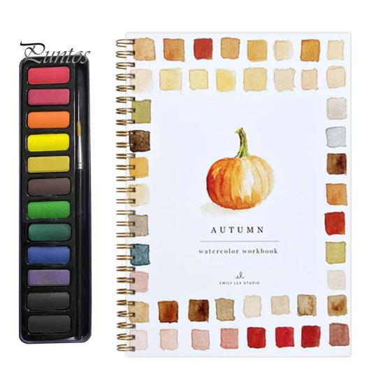 Watercolor Workbook 12 Colors Watercolor Painting Set with Paint Brush Beginner-Friendly Birds Animals Flowers Watercolor Book