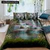 Waterfall king Queen Duvet Cover Floral Trees Bedding Set Natural landscape quilt cover Purple Dream polyester Comforter Cover