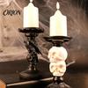 Three Dimensional Skull Decor Halloween Candlestick Holder Decoration, Gothic Raven Candle Holder, Pillar Stand Spooky Taper for Tabletop Home