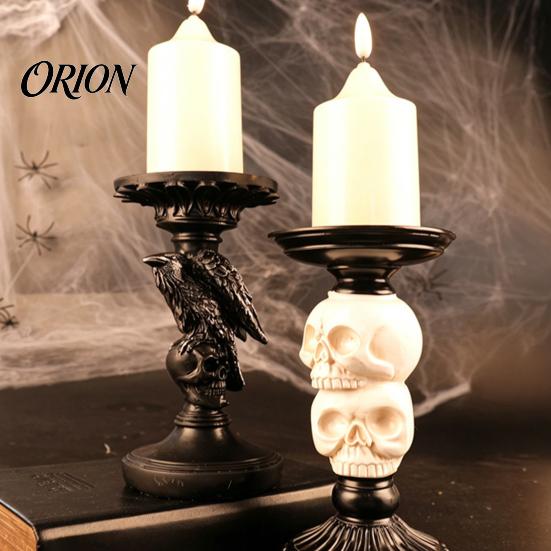 Three Dimensional Skull Decor Halloween Candlestick Holder Decoration, Gothic Raven Candle Holder, Pillar Stand Spooky Taper for Tabletop Home