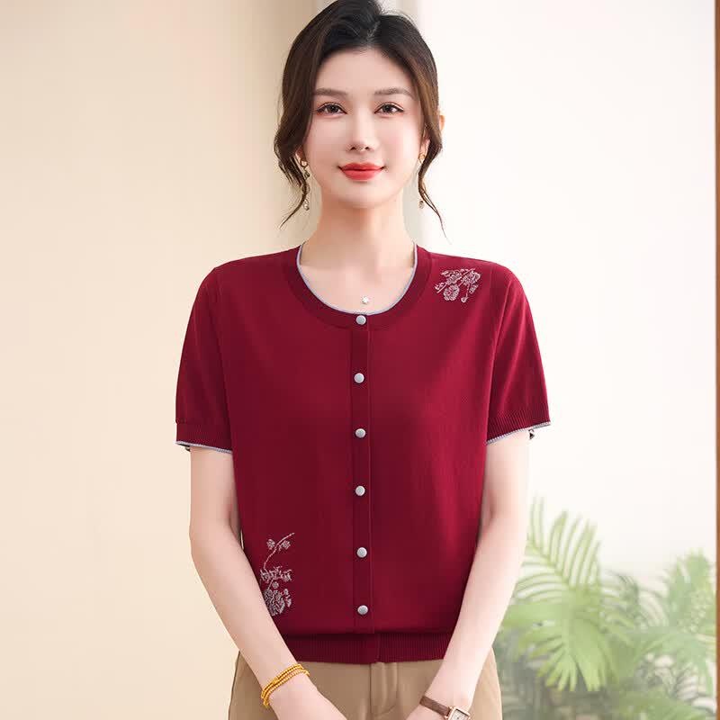 Hengyuanxiang Women s Lyocell Tencel Embroidered Short Sleeve Knit Top 110