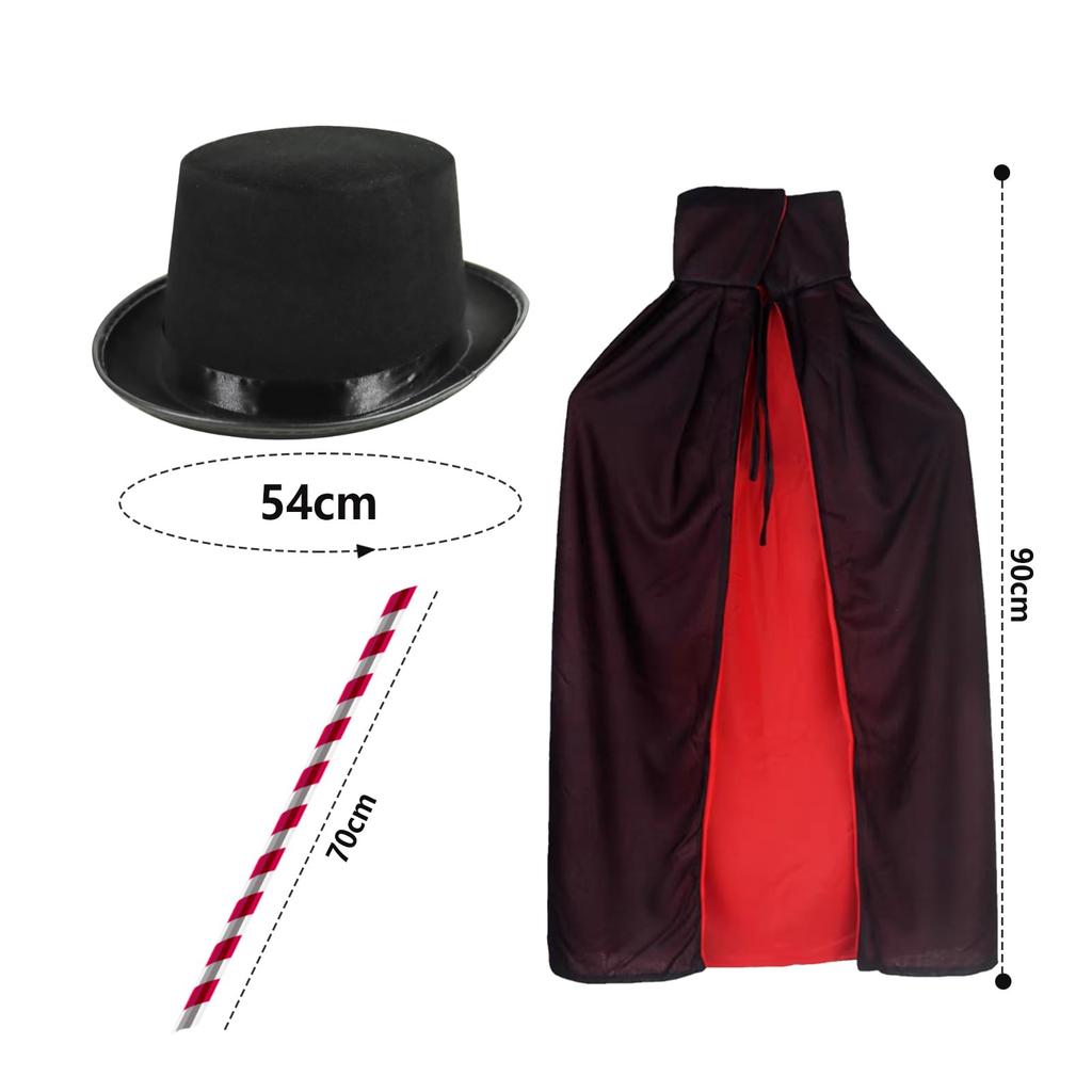 DIFEIUKI Magician Dracula Costume, 3-Piece Set (Cape, Hat, Magic Wand) for Kids, Magician Cosplay, Magic Supplies, Magic Costume, Birthday Gift,