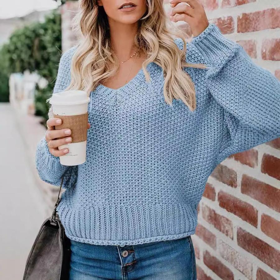 Autumn New Arrivals Loose Knit V-Neck Sweater Women's Clothing
