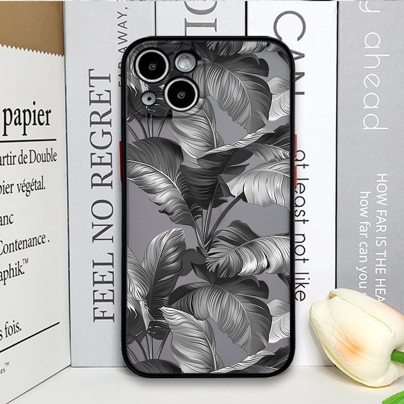Palm Leaf Tree Black Leaves Phone Case for IPhone 16 15 14 11 Pro Max 13 12 Mini 7 8 14 15 16Plus SE X XS Matte Shockproof Cover