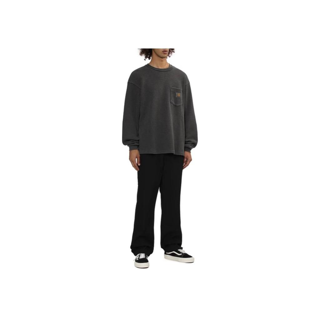 Carhartt WIP FW24 Logo Tag Pocket Dyed Waffle Long Sleeve T-Shirt Unisex Tops Charcoal-Gray CHXLTA242031N
