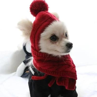 Klobouk pro psy Zimní Teplý Pruhovaný Pletený Klobouk+Šála Límec Štěně Teddy Kostým Vánoční Oblečení Santa Psí Kostýmy Čepice Pet Šála