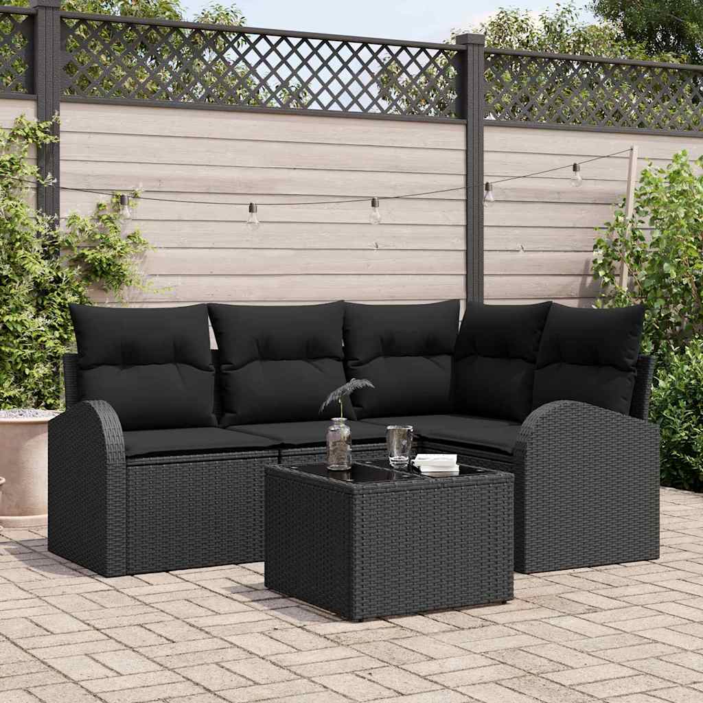 Garden Sofa Set with Cushions 5 pcs Black Poly Rattan