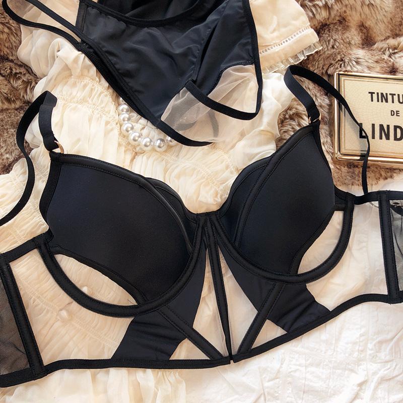 French Sexy Hollow Lingerie Set Women Ultra Thin Lace Bra Set Summer Mesh Breathable Underwear Fish Bone Tops Intimates Bras