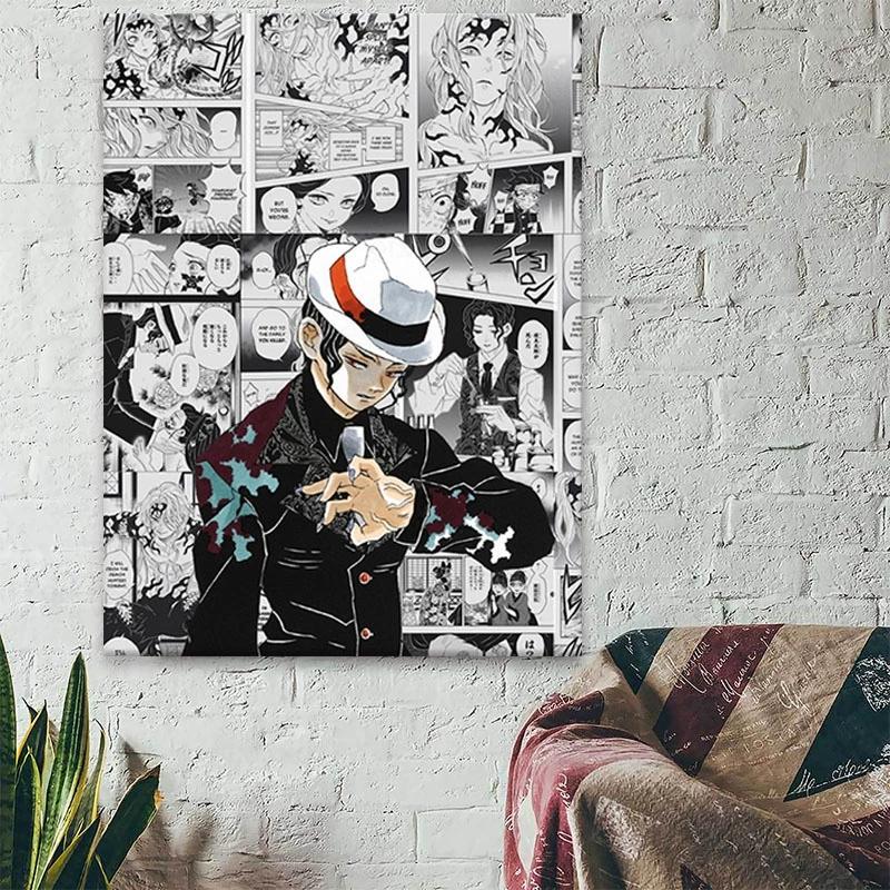 Cornice in Legno Massello Muzan Kibutsuji Kimetsu No Yaiba Anime Poster Raccordato Decorazione Decorazione Casa Pittura su Tela Soggiorno Arte da Parete Immagine Poster
