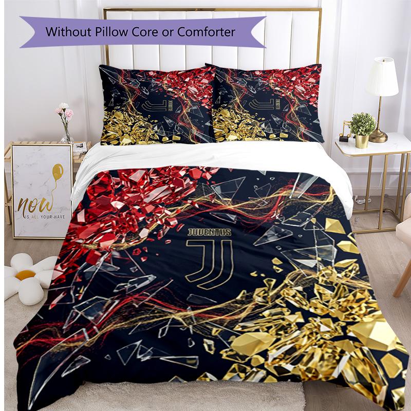 Juventus FC Pattern Printed 3PCS Bedding Set Soft Skin-Friendly Washable Duvet Cover & Pillowcases Set All Season Bedroom