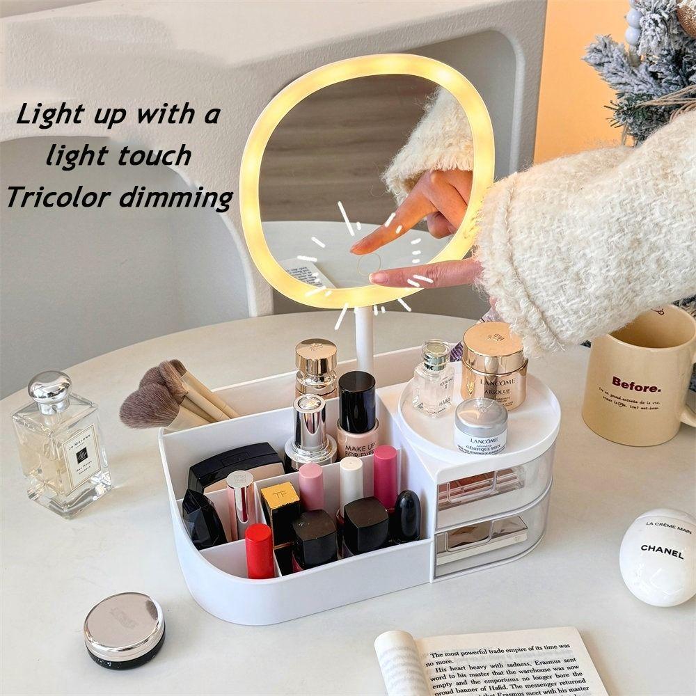 New Large Capacity Cosmetic Storage Box with LED Mirror Multi Grid Lipstick Organizer Skin Care Products Rack