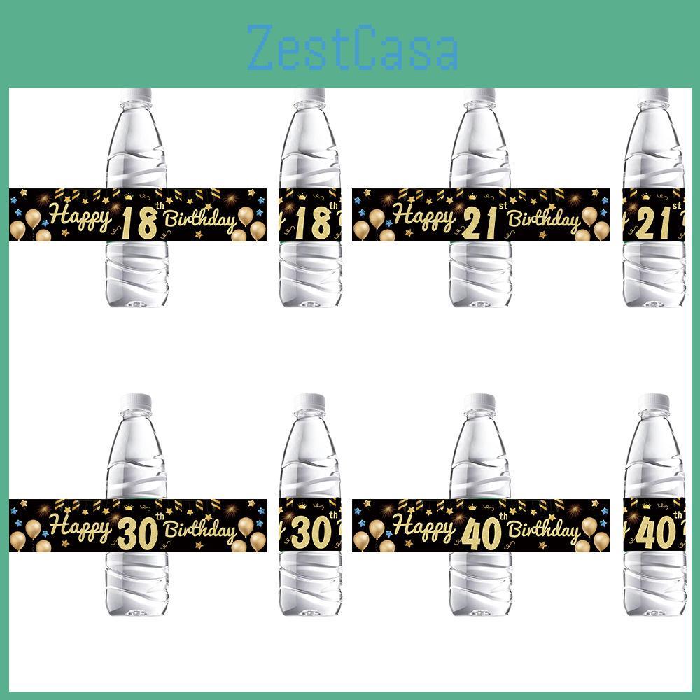 Geburtstagsparty Flaschenaufkleber Set mit Schwarz-Gold-Thema für Altersfeiern im Europa-Stil