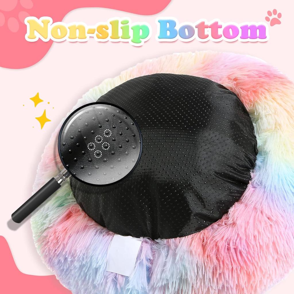 Colorful Anti Anxiety Fluffy Plush Washable Dog Cat Rabbit Bed Calming Donut Pet Bed Improve Sleep Lbs Pet Care