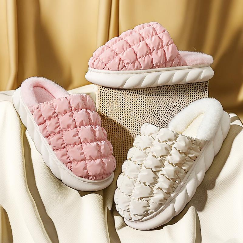 Cotton slippers women's home cotton shoes winter platform couple down cloth cotton drag fleece slippers