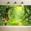 Flat 2D Fairy Tale Forest Themed Polyester Background, Full of Vibrant Forest Scenery, Suitable for Birthday Parties, 1 Ud.