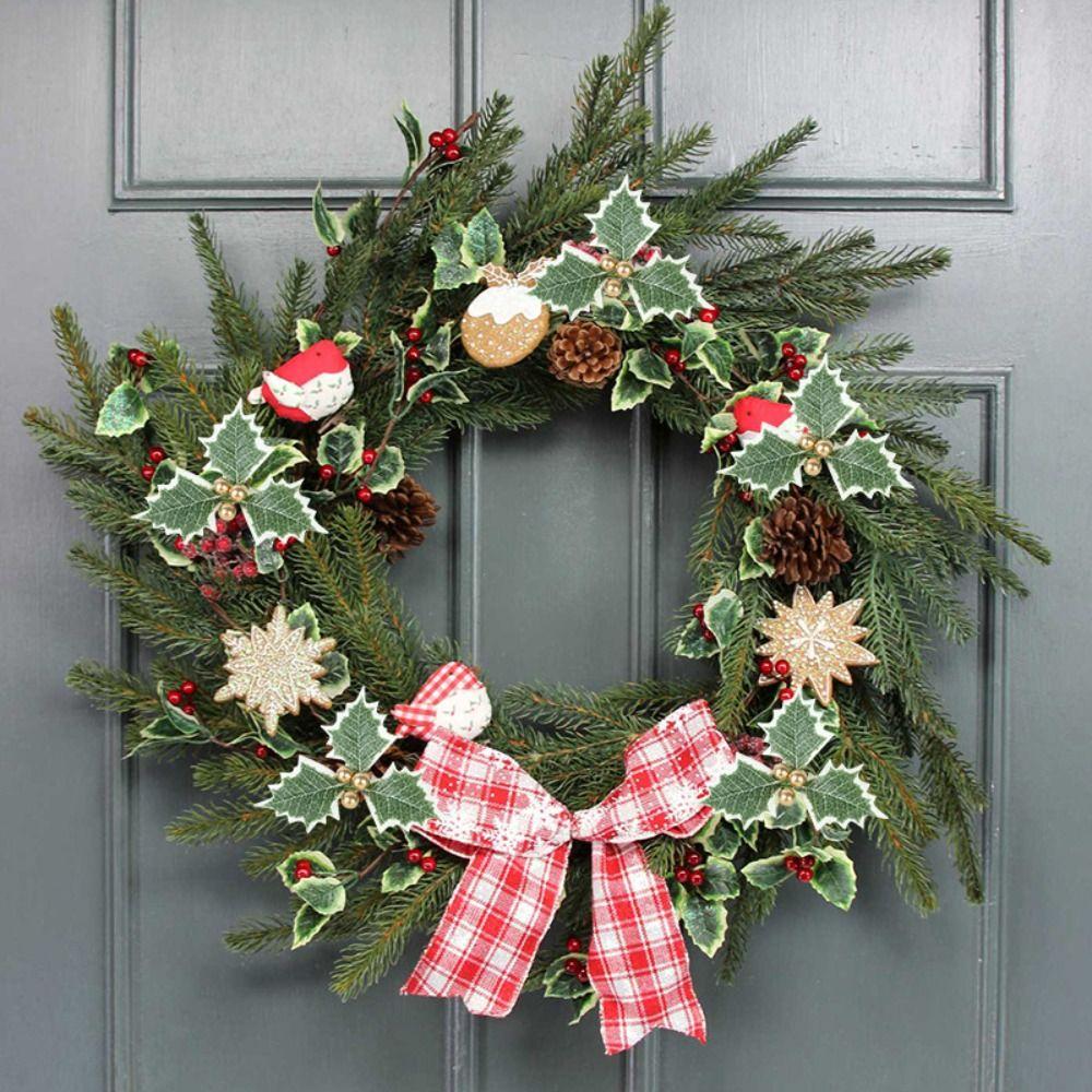 30PCS Fake Plant Christmas Green Leaves Handmade Materials Red Berries  Christmas Decoration