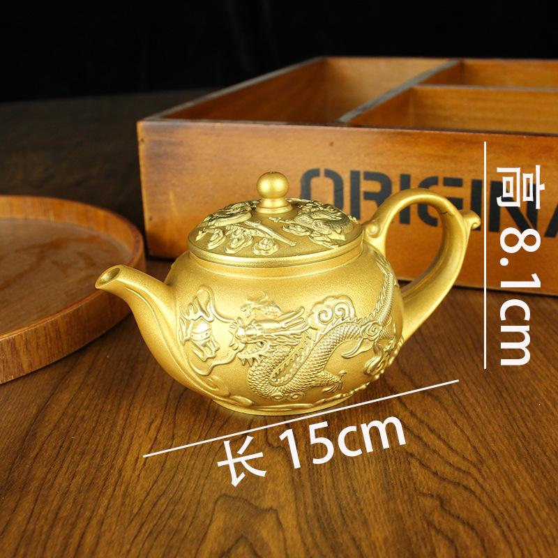 Tang Teng Brass Dragon and Phoenix Teapot Teacup a Complete Set of Office Tea Set Pure Copper Copper Metal Handicraft Ornament