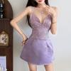 European and American Style Summer New Women's Clothing Solid Color Sexy Waist Thin A-word Short Skirt Deep V-neck Suspender Dress