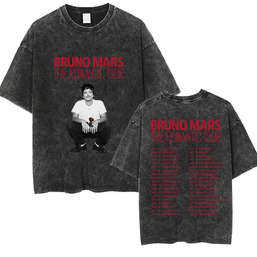 Bruno Mars The Romantic Tour 2026 Tricouri Vintage Spălate Bărbați Femei Modă Punk Gotic Bumbac Mânecă Scurtă Tricou Streetwear