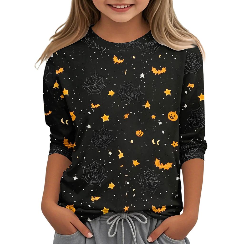 Children's Casual Three-quarter Sleeve Round Neck Top