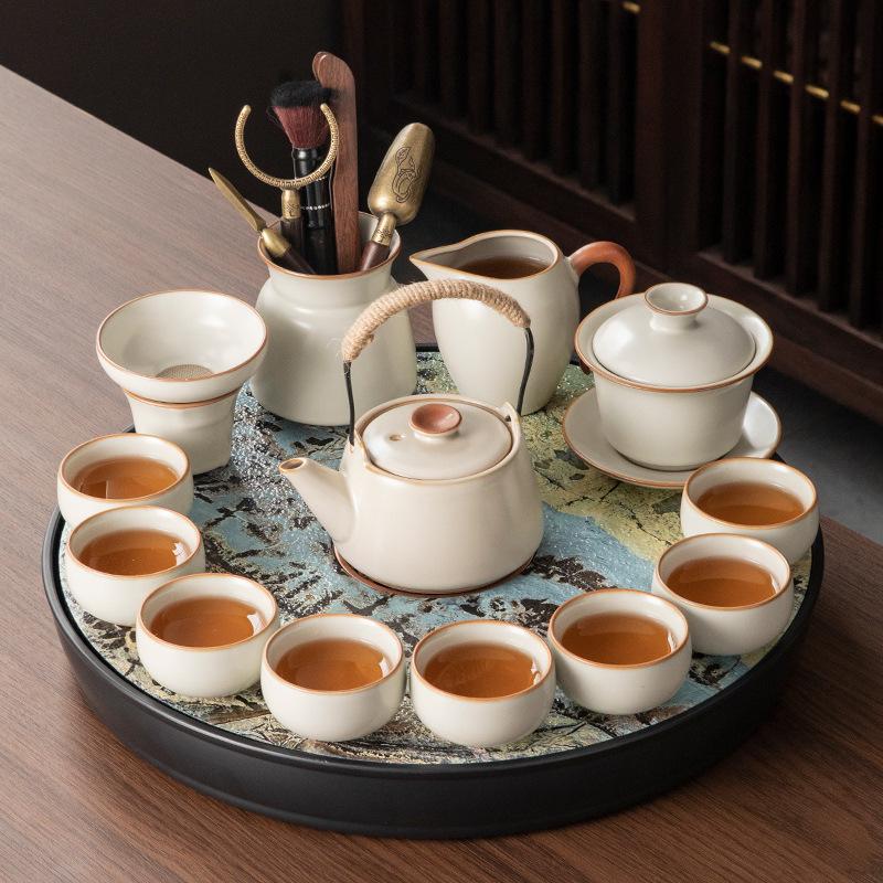 

Ru Kiln Ceramic Kung Fu Tea Set Home Office Tea Brewing Tea Special Teapot Teacup Tea Tray Hand Grab Pot