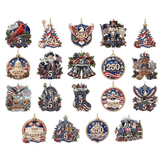 Patriotic Christmas Tree Snowflake Ornaments 250 Anniversary USA Ornament, United States 1776-2026 250th National Day Festive Keepsake, Acrylic