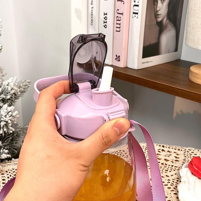 Water bottle summer simple large capacity water cup portable straw space cup portable men and women cute big belly water cup