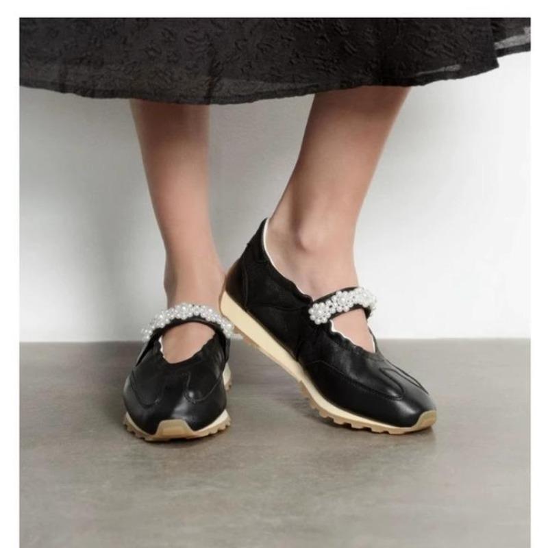 Platform Leather Ballet Children's New Pearl Word with Velcro Casual Mary Jane White Shoes