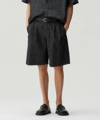 MINDBRIDGE Double-Pleat Bermuda Low-Temperature Denim Half Pants - 2 Colors