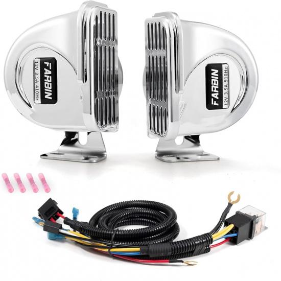 FARBIN High-Tone Horn For Boats Stainless Steel Waterproof Horn For Ships 12V Super Loud Motorcycle Horns With Base Bracket For Sailboats Yacht Car