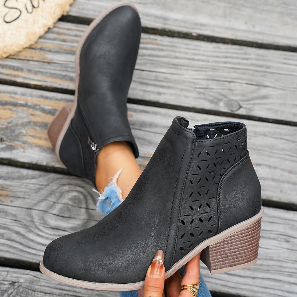 Damen Überweite Cutout Stiefeletten, Spitzschuh Niedriger Absatz Martin Boots, Europäischer Stil Winterschuhe für Damen