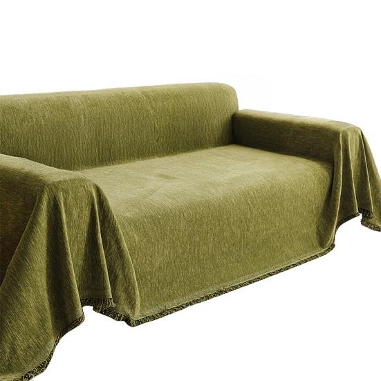 

Chenille Sofa Cover One-piece Design Soft Touch Fabric Furniture Protective Cover Tassel Lace Solid Color Sofa Protector S