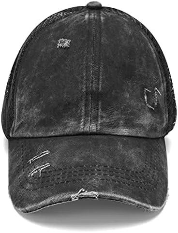 Criss Cross Hat Washed Distressed Baseball Cap Ponytail Hat High Messy Bun Ponycap for Women