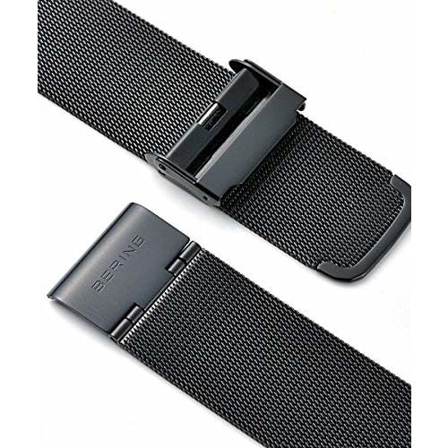 BERING Solar Watch for Men and Women (Unisex) Black and Rose Gold Stainless Steel with Mesh Strap and Sapphire Crystal (Product Number: 14639-166) Off