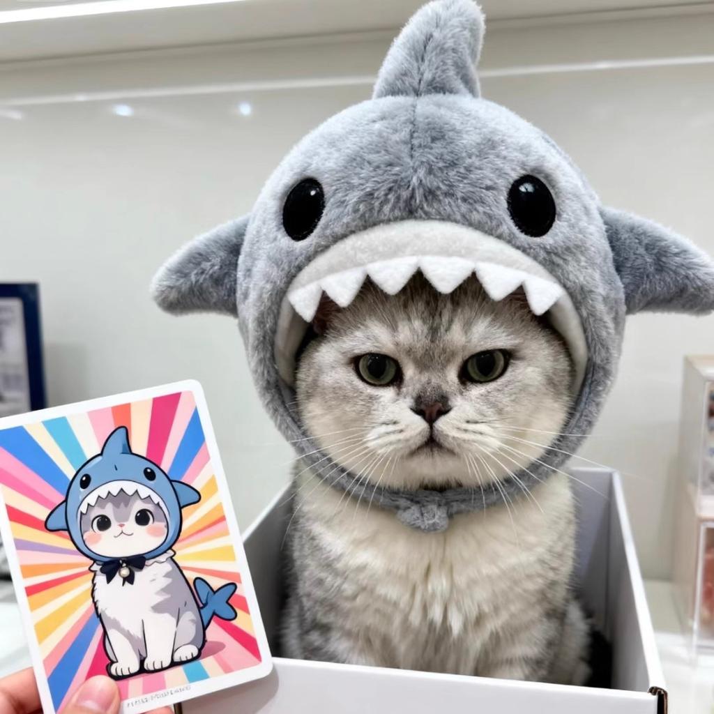 Pet Headgear Cute Cross Dressing Shark Cute Cat Photography Dog Plush Autumn and Winter Hat Puppy Accessories