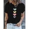 Hearts Gradient Print Round Neck T-shirt Casual Short Sleeved T-shirt Suitable for Spring and Summer Women's Fashion Women's Top
