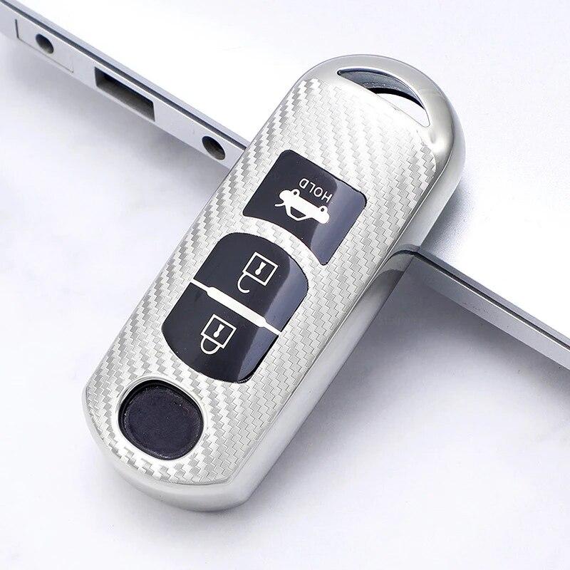 

Чехол для дистанционного ключа из ТПУ с карбоновым узором для Mazda 2 3 6 Atenza Axela Demio CX-5 CX5 CX-3 CX7 CX-9 2015-аксессуары серебряный