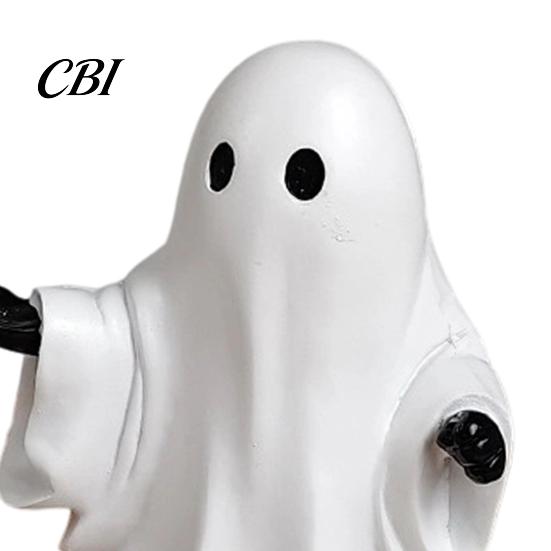 Mini Ghost Statue Cute White Resin Figurine, Miniature Figurine Halloween Decoration, Matte Small Table Ornament Finish Tabletop for Home Shelf Party