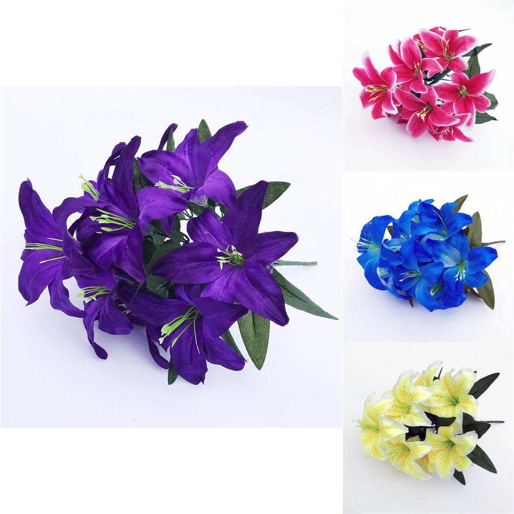 Üppiger 45cm 10 Köpfe Künstliche Sternlilien Seidenblumenstrauß für Lebendige Dekoration