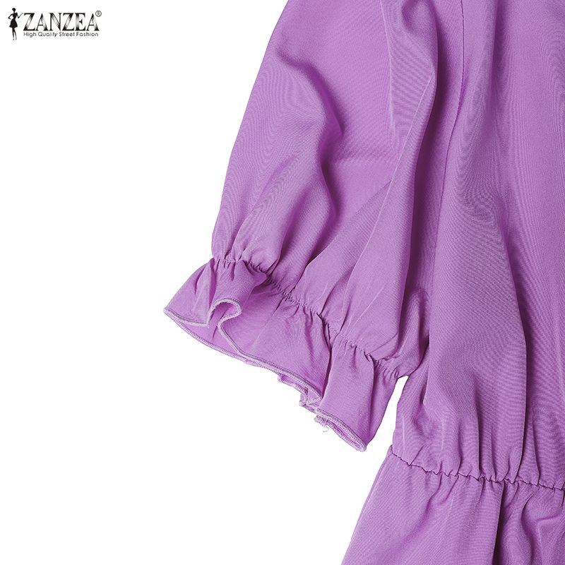 ZANZEA Women Casual Turn Down Collar Summer Short Sleeve Dress