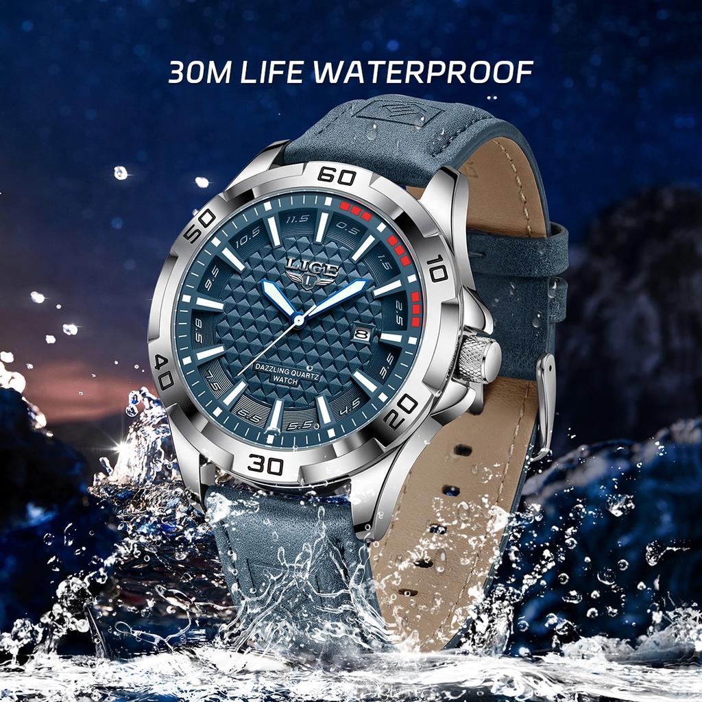 LIGE Man Luxury Brand Waterproof Luminous Date Men's Quartz Wristwatch Stainless Steel Fashion Sports Men Watches