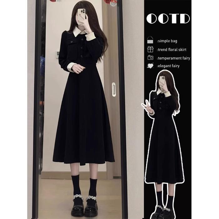 

[Original practice] Early autumn black dress children Xiaoxiang Hepburn style waist and thin dress with a whole XL