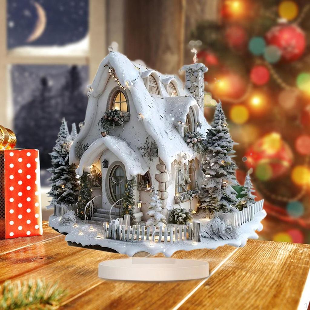 Christmas Decorations 2D Acrylic Sign Desk Display Snow Scene House Desktop Decoration for Holiday