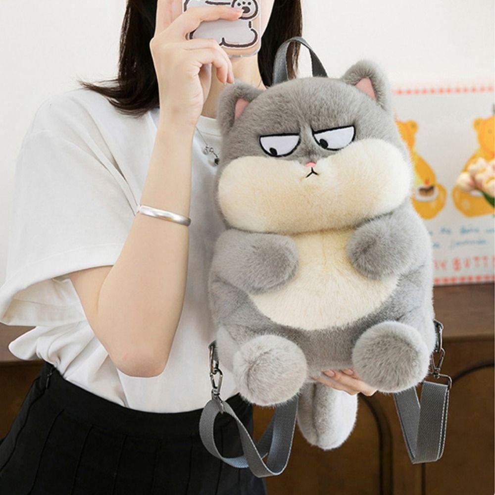 Animals Little Cat Doll Shoulder Bag Phone Bag Cartoon Plush Schoolbag Cat Plush Backpack  Lady
