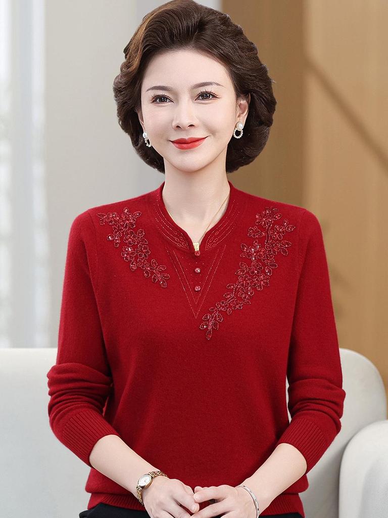 100% Pure Wool Knitted Sweater for Women with Cheongsam Collar - Autumn/Winter Style