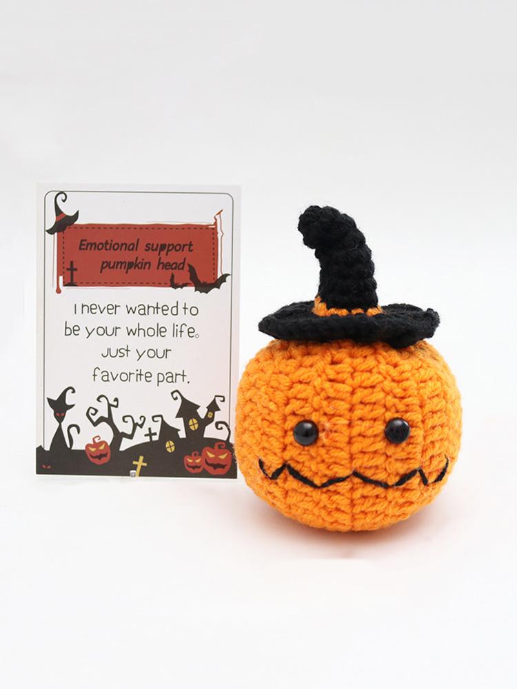 Handmade Knitted Halloween Pumpkin Doll With Card Home Decoration Crochet Positive Energy Pumpkin Dolls Room Christmas Gifts
