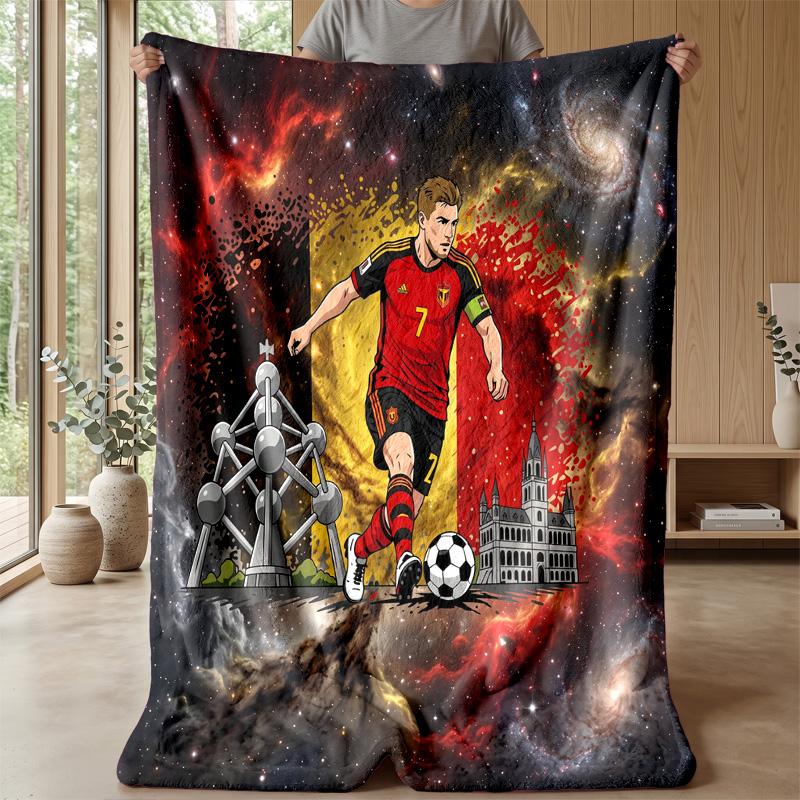 Belgium Football Printed Flannel Blanket Skin Friendly Warm Decorative Throw for Indoor Couch Bed Daily Use